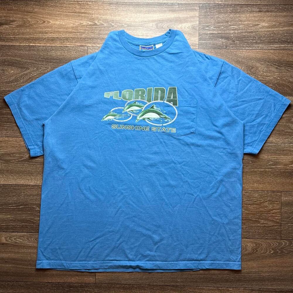 Vintage Blue 2002 Florida Sunshine State Tee; Dolphins Graphic